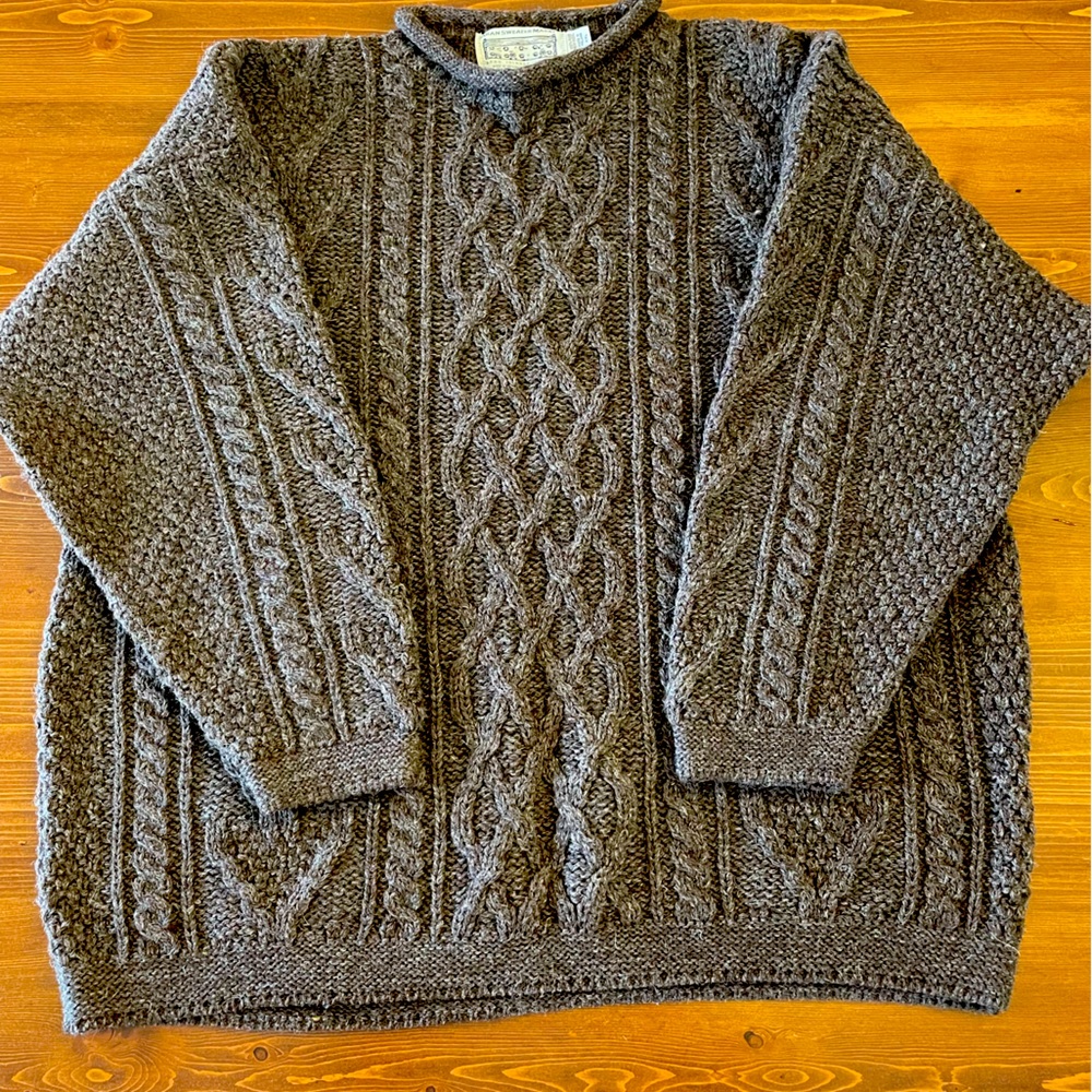 Aran Sweater Market Irish Wool Sweater in Dark Chocolate in XXL
